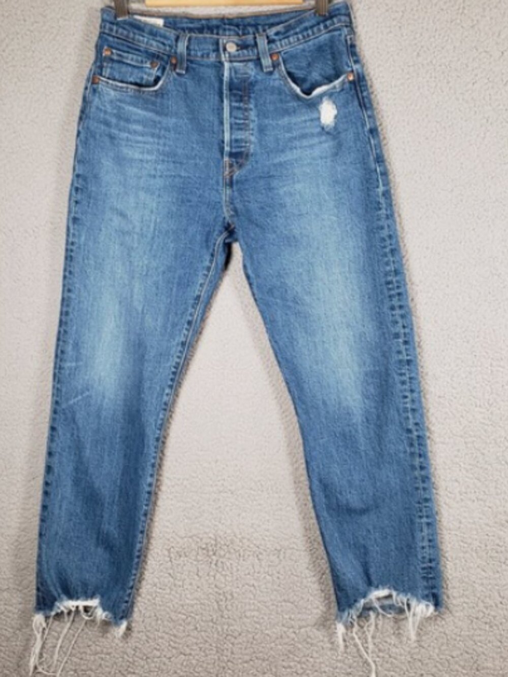 Levi's Premium 501 Jeans Womens 28X26 Cropped Straight Button Fly Raw Hem Denim